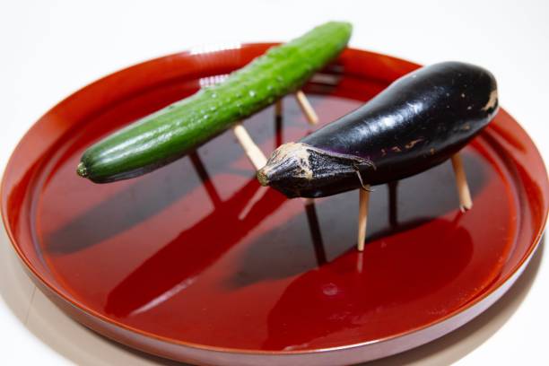 日本の祖先追悼式の伝統行事の供与 - eggplant ストックフォトと画像