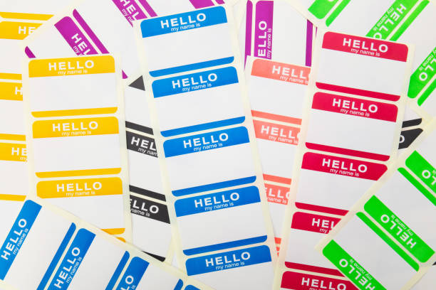 hello name tag sticker - hello my name is imagens e fotografias de stock