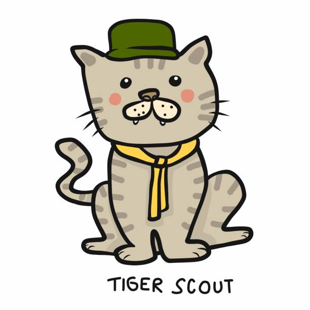 tiger scout kreskówka ilustracja wektorowa - tiger pointing vector cartoon stock illustrations