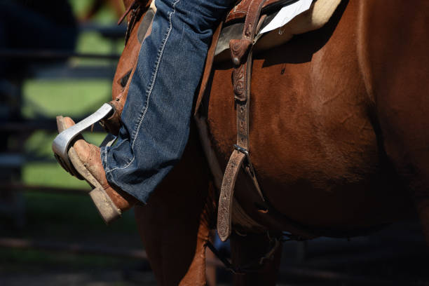 istock Horseback Rider With Booted Foot in Stirrup 1258057223