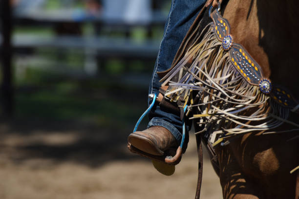 istock Horseback Rider With Booted Foot in Stirrup 1258057225