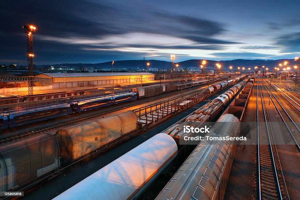 Freight Trains and Railways Freight Trains and Railways at twilight Freight Train Stock Photo