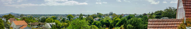 Remuera Auckland A panorama of the view from a suburban house in the center of Remuera, Auckland rangitoto island stock pictures, royalty-free photos & images