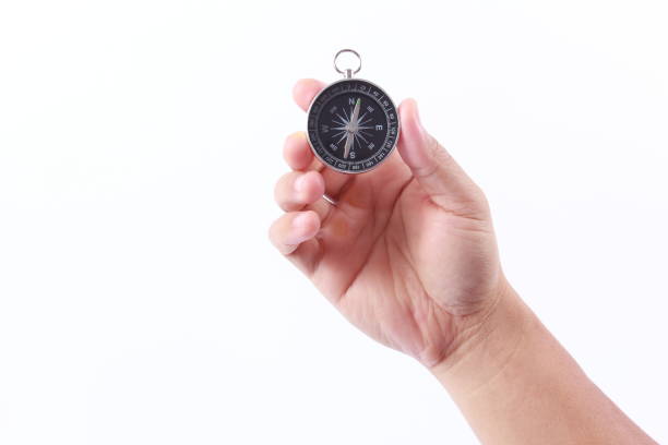 istock Man hand holding compass, isolated on white background 1258061906