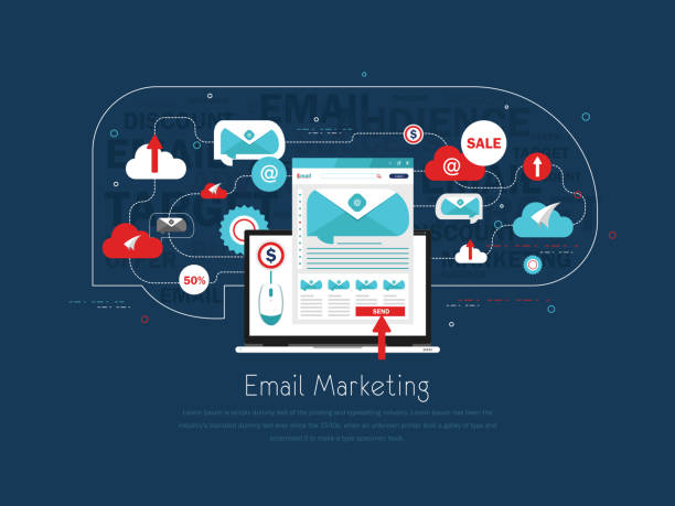 illustrations, cliparts, dessins animés et icônes de e-mail marketing illustration de stock de conception de bannière plate - red asia send mail
