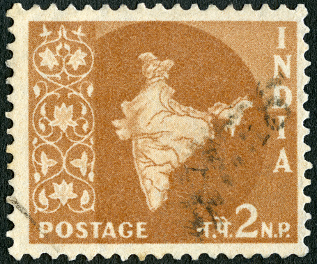 Postage stamp printed in India shows Map of India, 1957