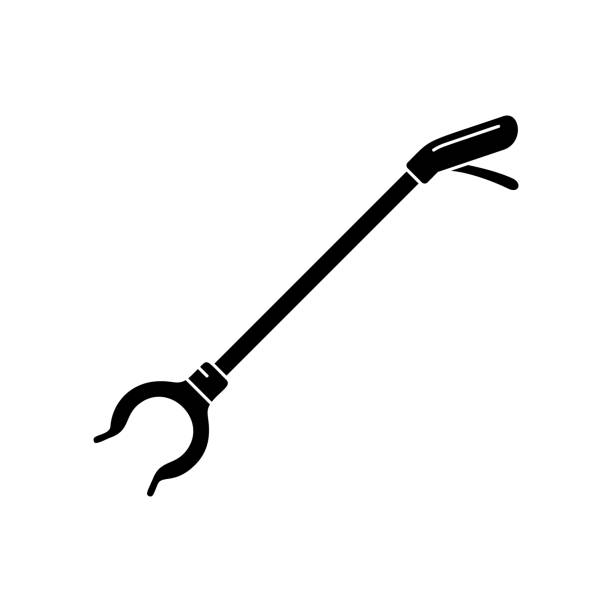 Cutout silhouette of Long-reach grabber Cutout silhouette of Long-reach grabber. Outline icon of Litter Picker Gripper. Black device for elderly or disabled people. Flat isolated vector on white background. Pick Up tool, Mobility Assistance littering stock illustrations