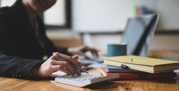 istock Audit calculate financial data on business workplace. 1258086186