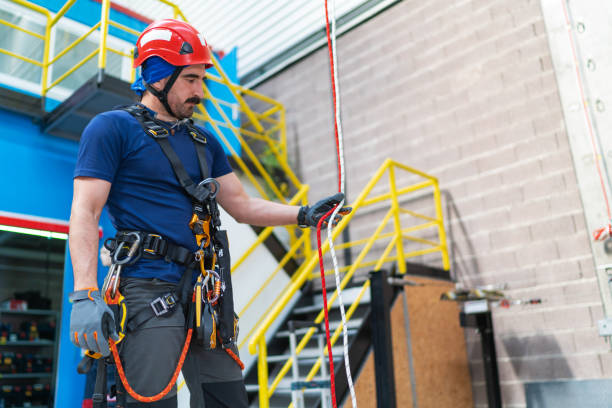 istock Rope access technician checks the rope 1258087441