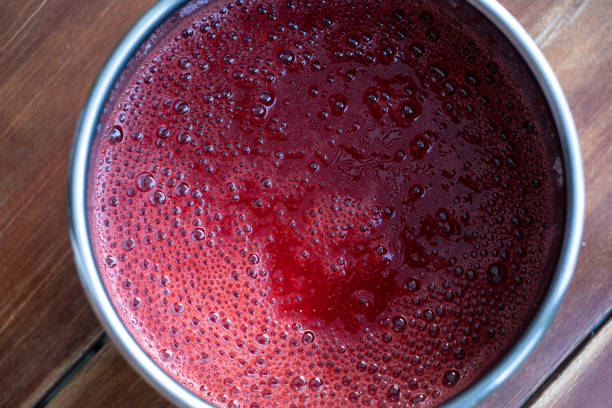 istock Blended fresh strawberry smoothie with bubbles 1258092834