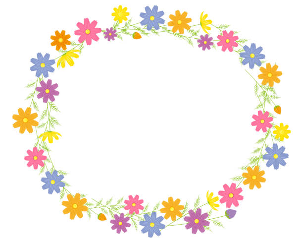 istock Colorful cosmos flower frame . Autumn cherry blossom message card 1258093958