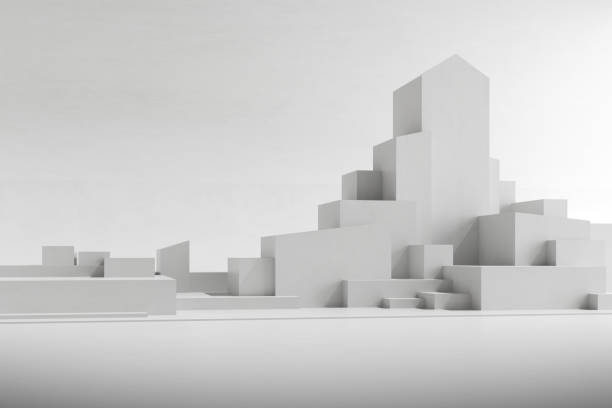 istock Mock up of  architecture building with blocks shape , concrete cube. 3d render. 1258096704