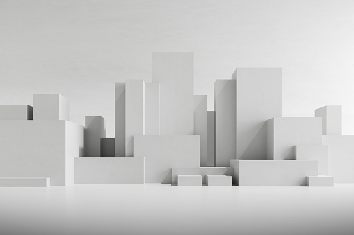 Mock up of  architecture building with blocks shape , concrete cube. 3d render.