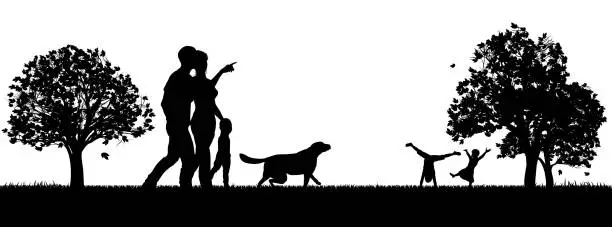 Vector illustration of People Enjoying the Park Silhouettes