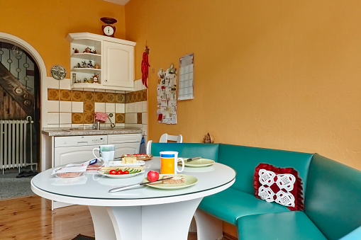 DSLR full frame image of a small private house in Germany with a view into the kitchen