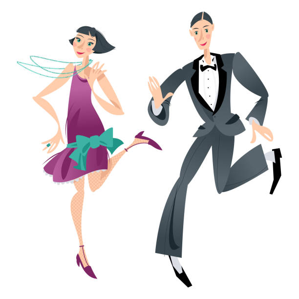 ilustrações de stock, clip art, desenhos animados e ícones de couple dancing charleston. retro dancers. - men 20s cut out 30s