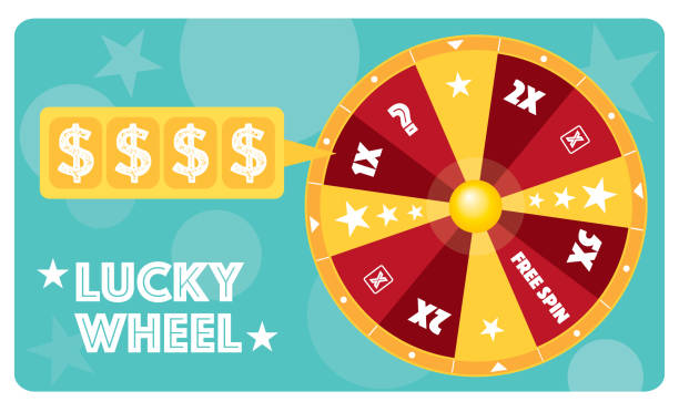 럭키 휠 플랫 일러스트 벡터 텍스트가 설명되어 있습니다. - wheel incentive winning award stock illustrations