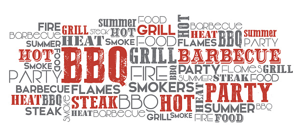 BBQ related word cloud orange and grey vector one layer eps.10Text is outlined