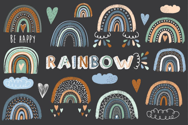Cute Chalkboard Boho Rainbow Collections Set A vector illustration of Cute Chalkboard Boho Rainbow Collections Set. Perfect for invitation, web design, scrapbooking, papers, card making, stationery, card and many more. bedroom clipart stock illustrations