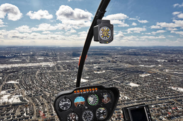istock Cockpit of a helicopter in flight 1258114005