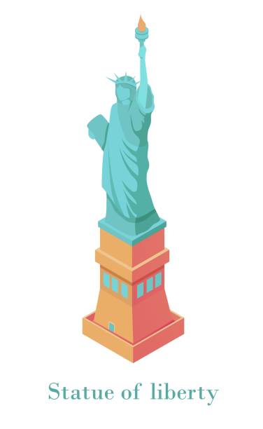 자유의 여신상 sometric. 미국 독립의 뉴욕 국립 기념물 상징. - statue manhattan monument flaming torch stock illustrations