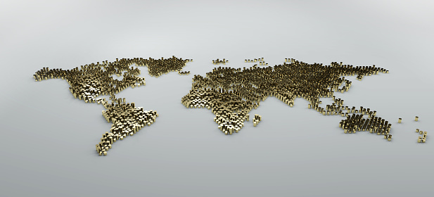 simple golden dot business map of the world, 3D background