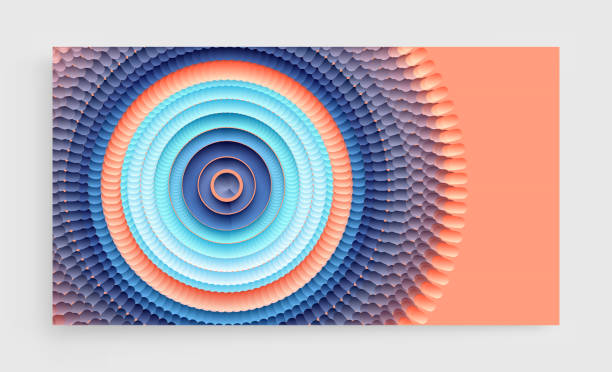 абстрактный круговой узор из цветных сфер и эллипсов. иллюстрация векторного искусства. динамический эффект. шаблон дизайна обложки. может - fractal pattern mandala art stock illustrations