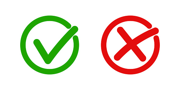 Checkmark icon . Green check mark and red cros. Flat tick and cros ,Vector illustration on whit background .   Checkmark sign in circle .