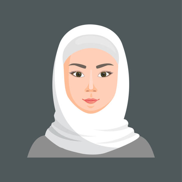 ilustrações de stock, clip art, desenhos animados e ícones de narrow-eyed girl in a hijab. muslim woman from eastern countries. vector illustration. - eyes narrowed