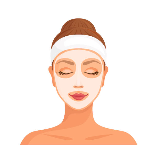 Woman with a cosmetic face mask. Vector Woman with a cosmetic mask on her face. Vector illustration. Skin care. facial mask woman stock illustrations