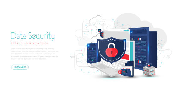 illustrations, cliparts, dessins animés et icônes de illustration de stock it security flat design concept - shielding shield security red