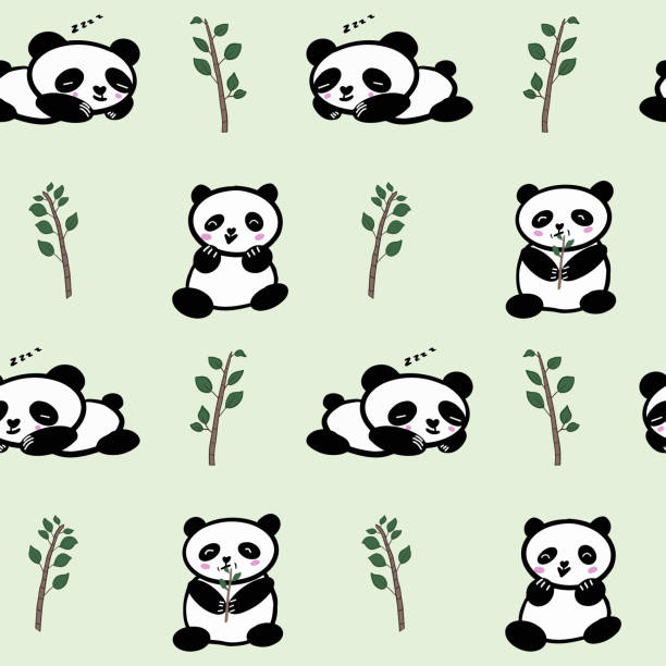 ilustrações de stock, clip art, desenhos animados e ícones de seamless cute panda vector pattern - bamboo bamboo shoot pattern backgrounds