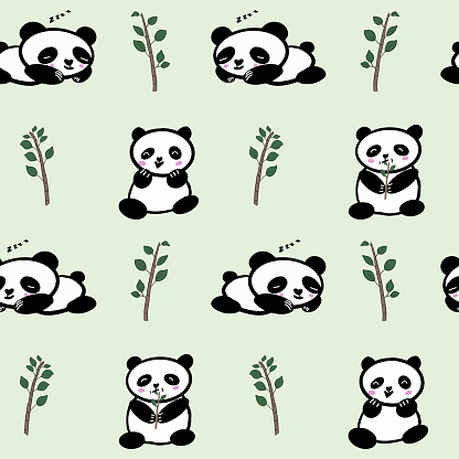 Seamless Cute Panda Vector Pattern