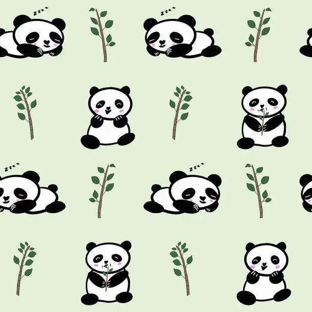 Vector illustration of Seamless Cute Panda Vector Pattern