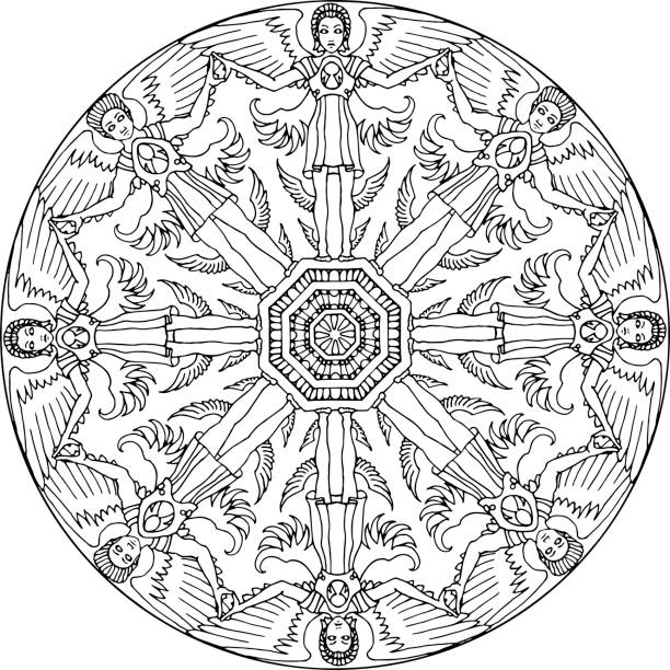 illustrazioni stock, clip art, cartoni animati e icone di tendenza di statua di mandala seraphim - seraphim