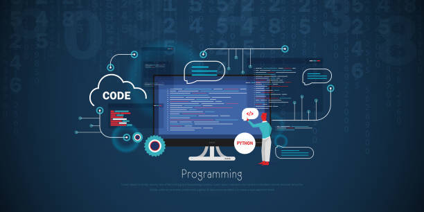 rozwój technologii programowania i kodowania. młody programista kodujący nowy projekt za pomocą komputera. - python stock illustrations