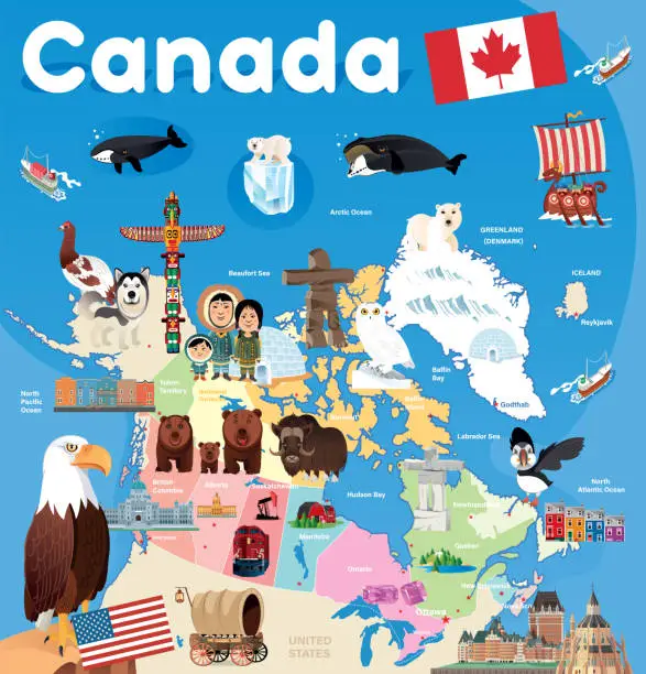 Vector illustration of Cartoon map of CANADA