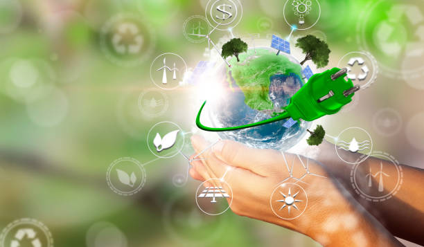 A woman's hands holding the green planet Earth. Environmental biodiversity in ecosystem concept. Concept of renewable energies. Render 3D. Some Elements Of This Image Provided By NASA stock photo