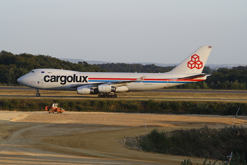 Luxemburg Airport, Luxemburg - 10.11.2009 : Boeing 747 from Cargolux airlines on a taxiway at Luxemburg Airport