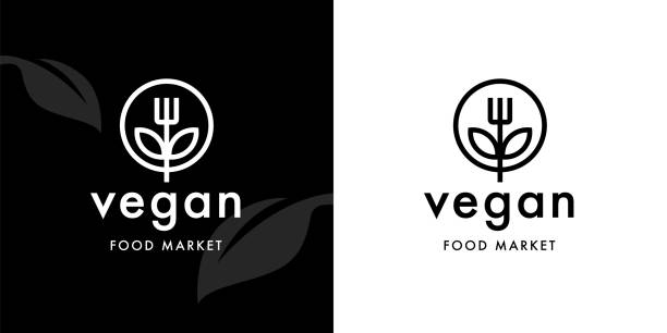 Modern Vegan friendly food market icon Modern Vegan friendly food market icon template with fork and leaf symbol design. Plant based diet sign. Vector illustration. vegan stock illustrations