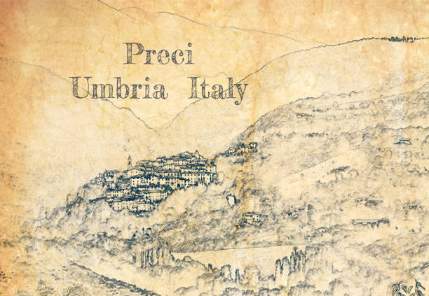 istock Sketch of village Preci in Umbria, Italy 1258140218