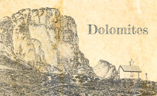 istock Sketch of Tre Cime and Dreizinnen hut in Dolomites 1258140300