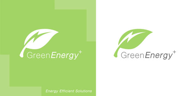Renewable green energy icon Renewable green energy icon template design. Electric charge leaf sign. Sustainable eco power company symbol. Vector illustration. clean energy stock illustrations