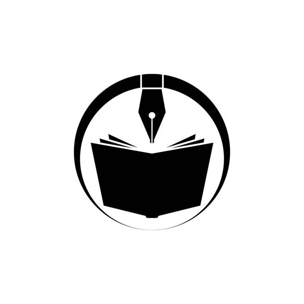 Elegant fountain pen and book icon. Book author logo. Book store. Vector illustration. Elegant fountain pen and book icon. Book author logo. Book store. Vector illustration. author stock illustrations