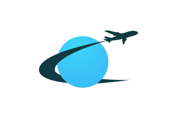 ilustraciones, imágenes clip art, dibujos animados e iconos de stock de icono de viaje de avión. viajes aéreos por todo el mundo. volando alrededor del mundo. logotipo de la agencia de viajes. ilustración vectorial. - jet