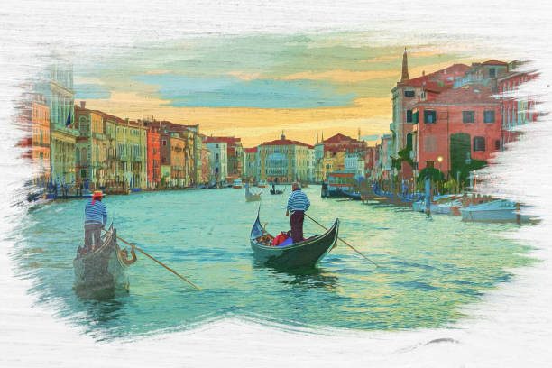 istock Gondolier on the Grand Canal, Venice, watercolor painting 1258141537