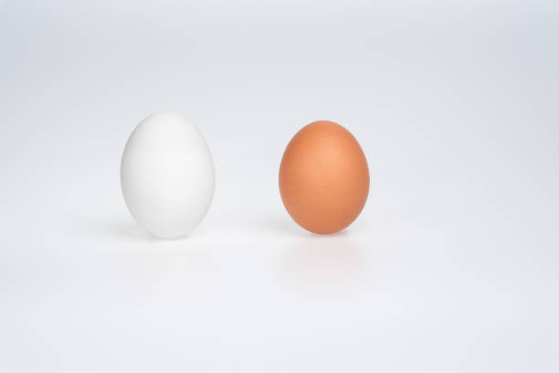 istock White and brown eggs on a white backgroun 1258141629