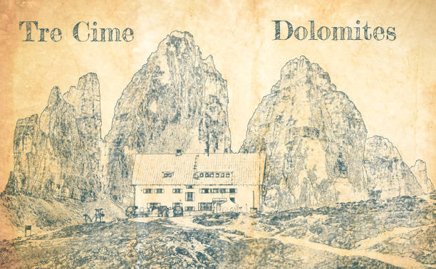 istock Sketch of Dreizinnen hut in Tre Cime, Dolomites 1258141794