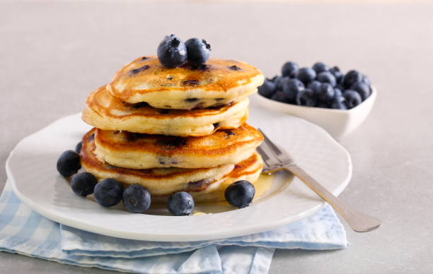 istock Blueberry pancakes, served 1258146999