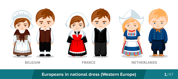 벨기에 프랑스 네덜란드 전국 드레스를 입은 남성과 여성 민족 전통 의상을 입고 유럽 인의 집합 네덜란드 문화에 대한 스톡 벡터 아트 및  기타 이미지 - Istock